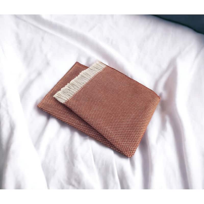 70" X 55" Terra Cotta Woven Cotton Plush Throw Blanket - Throw