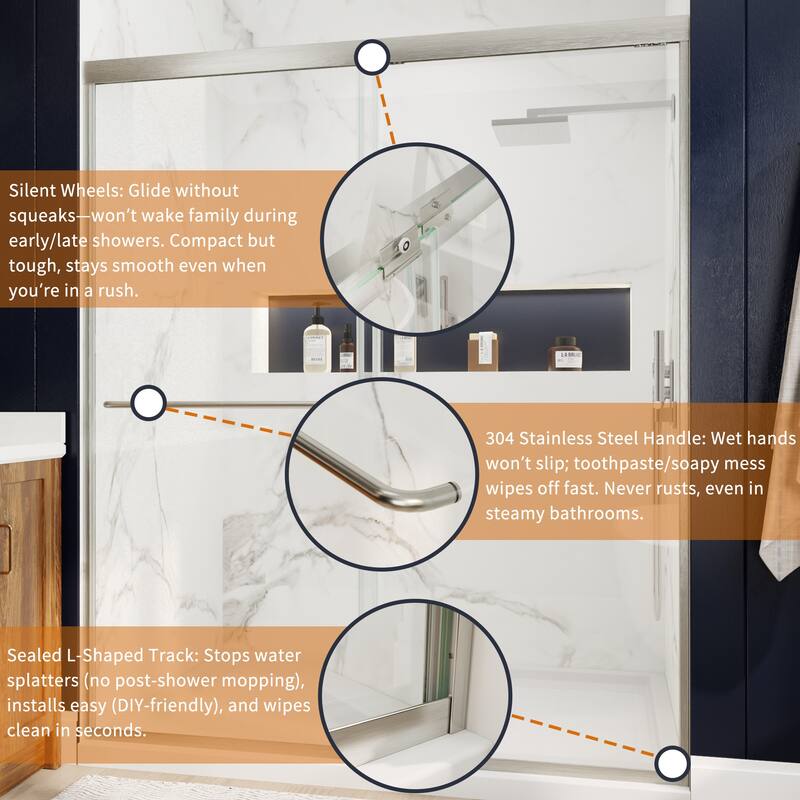 Modland 56-60"x70'' Adjustable Double Sliding Shower Door, 1/4" ANSI Glass with Nano Coating, Framed Bypass Enclosure