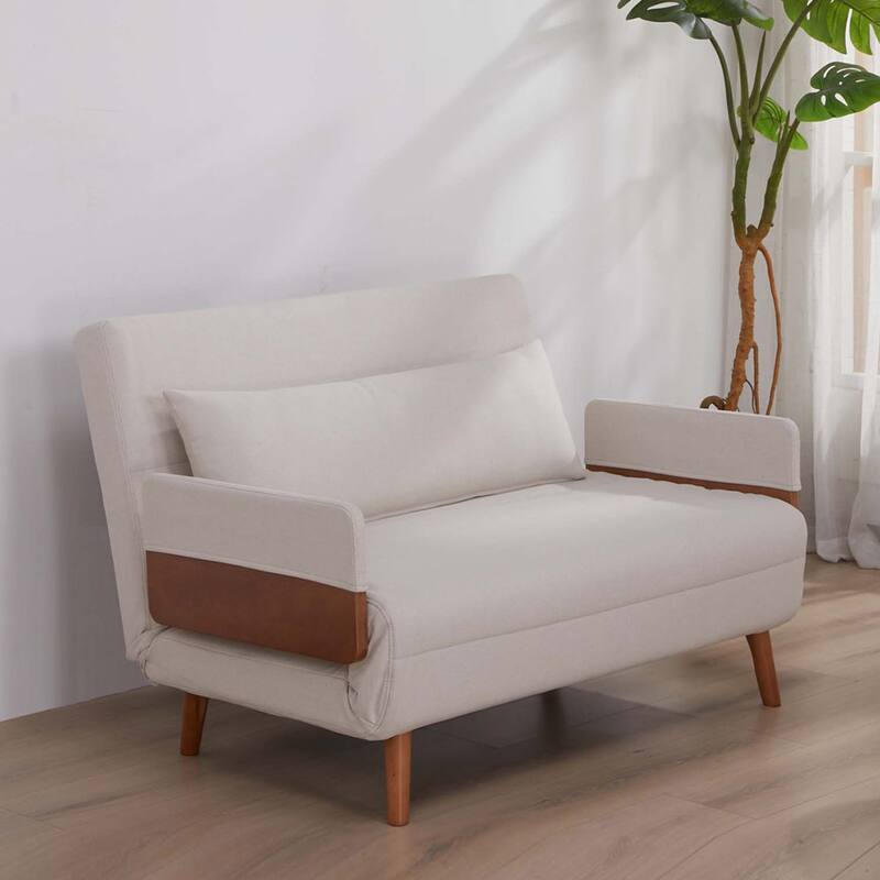 Extra Wide 3 in 1 Loveseat Folding Sofa Bed 10s Convert 3 Position Backrest Gray Small Apartment - Beige