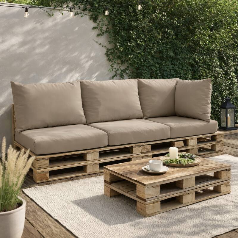 Paom 3pc Outdoor Pallet Cushions, Hollow Fiber, Taupe Oxford Fabric