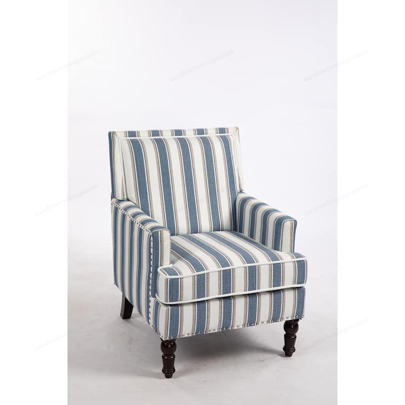 Linen Armchair with Blue and White Striped
