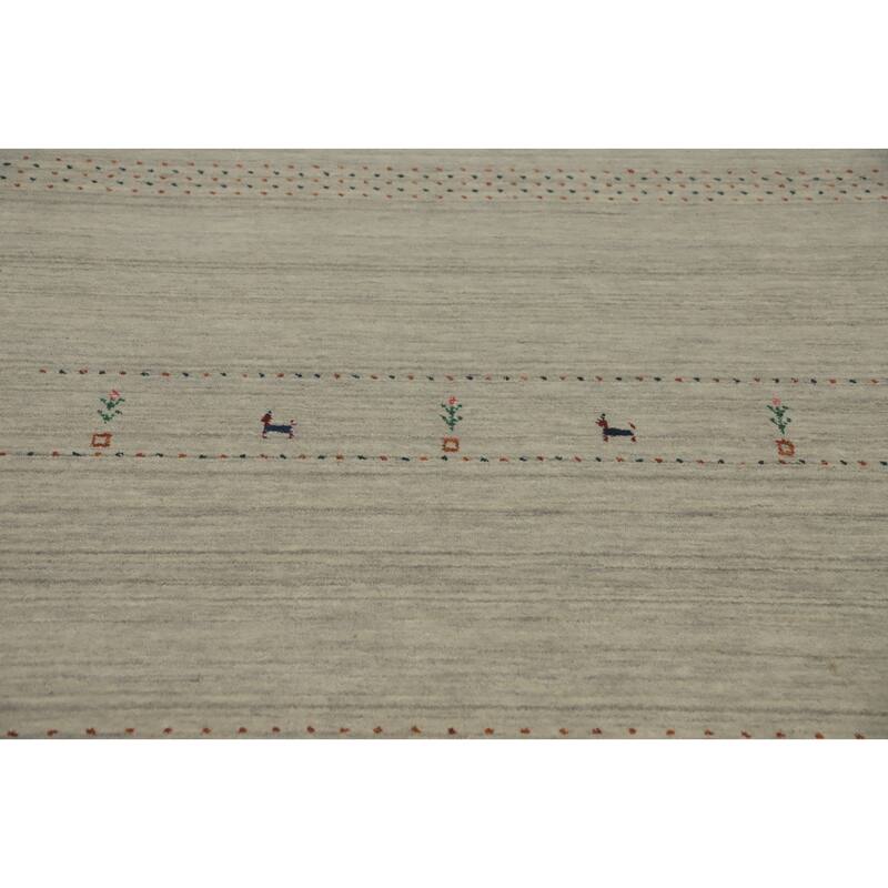 Hand Knotted Oriental 100% Wool Carpet Tribal Animal Pictorial Beige & Ivories Gabbeh Area Rug - 7' 8'' X 5' 0''