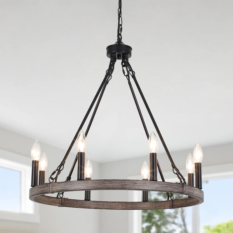 8-Light Candlestick Wagon Wheel Chandelier Linear Chandelier Lighting for Kitchen Island - Natural