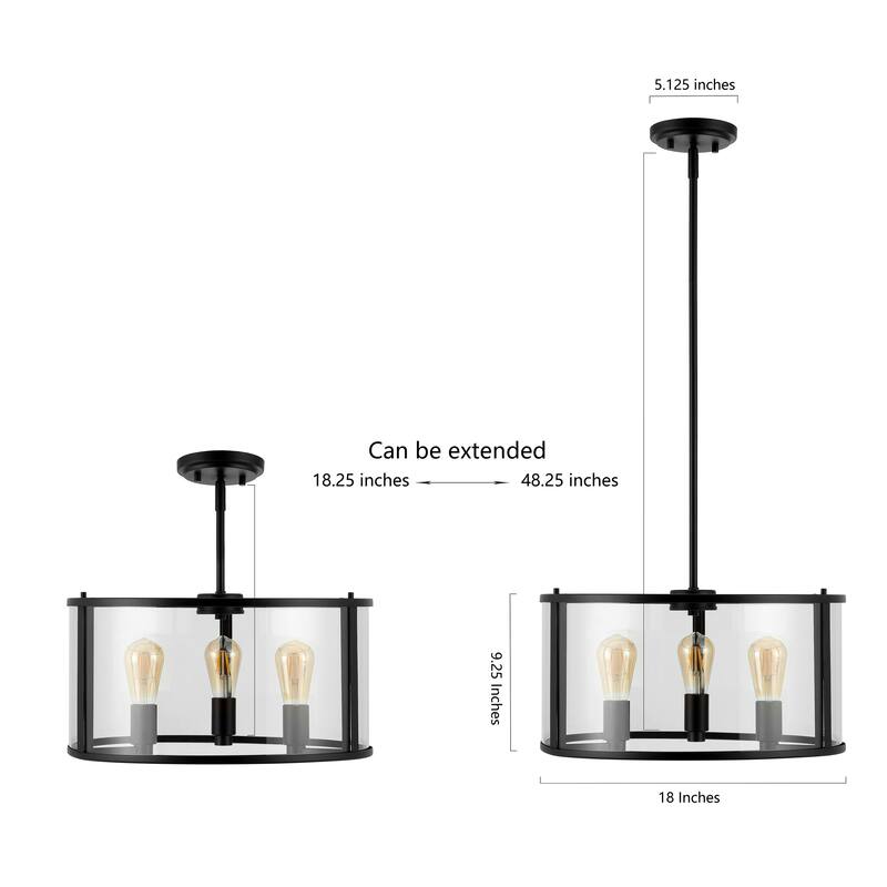 SAFAVIEH Lighting Burcin 3-Light Led Adjustable Pendant - 18" W x 18" L x 18.25-48.25" H - Clear/Oil-Rubbed Bronze - 18Wx18Dx48H