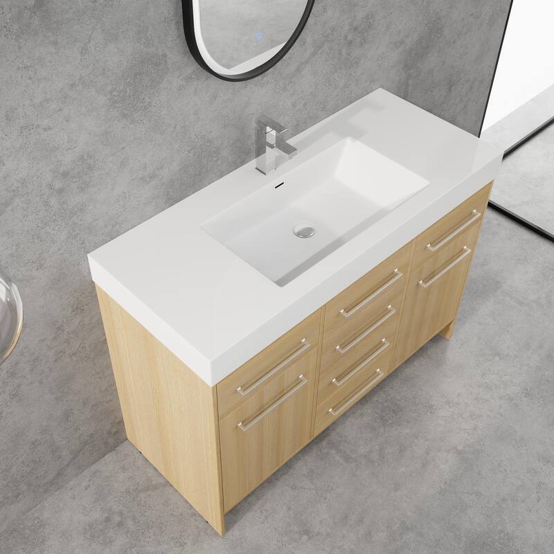 BNK 48''/60'' Bathroom Vanity With Sink, Freestanding Bathroom Vanity with 6 Drawers and 2 Soft Close Doors