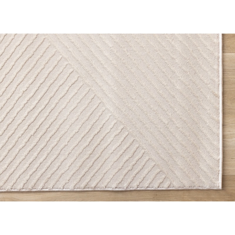 Textured Cream Triangular Lines Rug, 5'3" x 7'7"