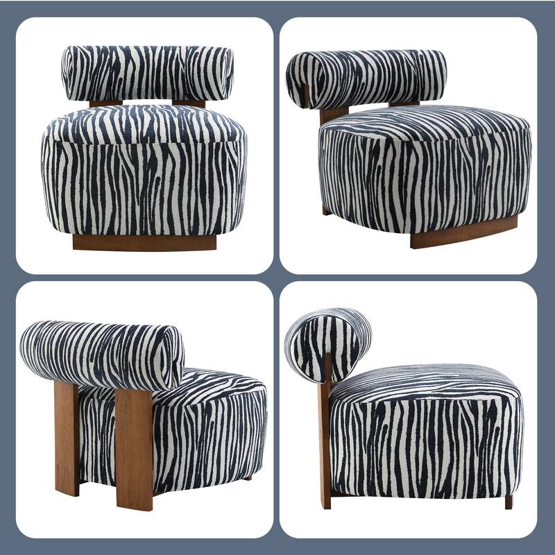 Rossetta Zebra-Striped Chenille Fabic Low Cylindrical Backrest Armchair with High-Quality Foam Cushion
