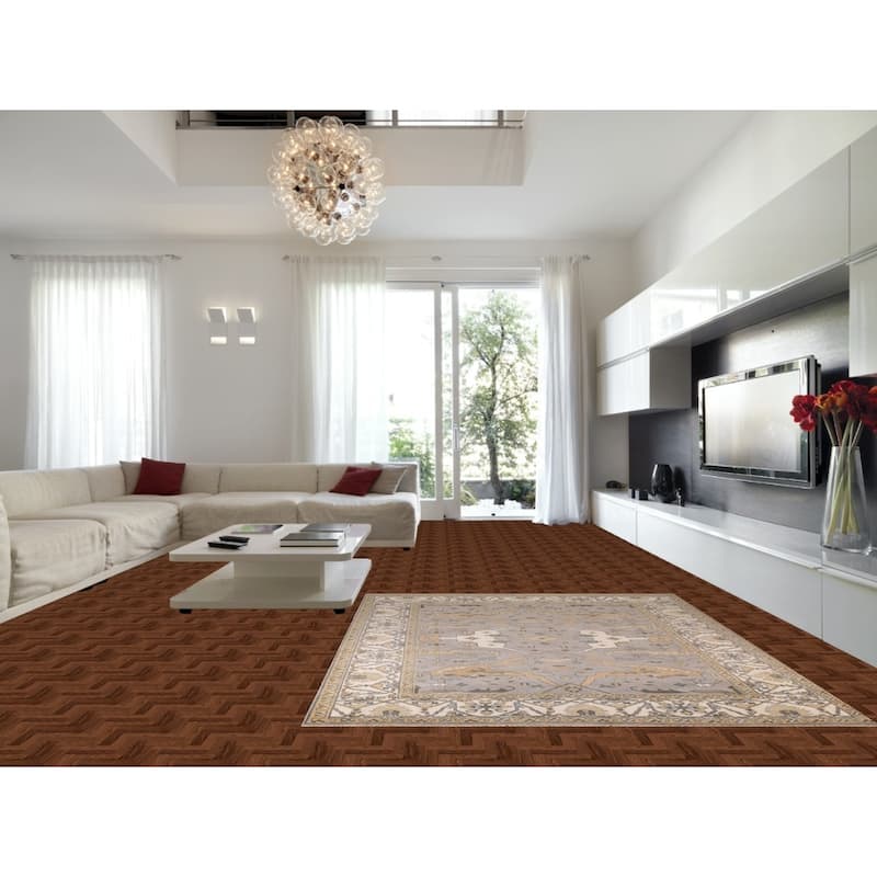 Gray Oushak Indian Rug Hand-Knotted Wool Carpet - 8'0"x 9'8"