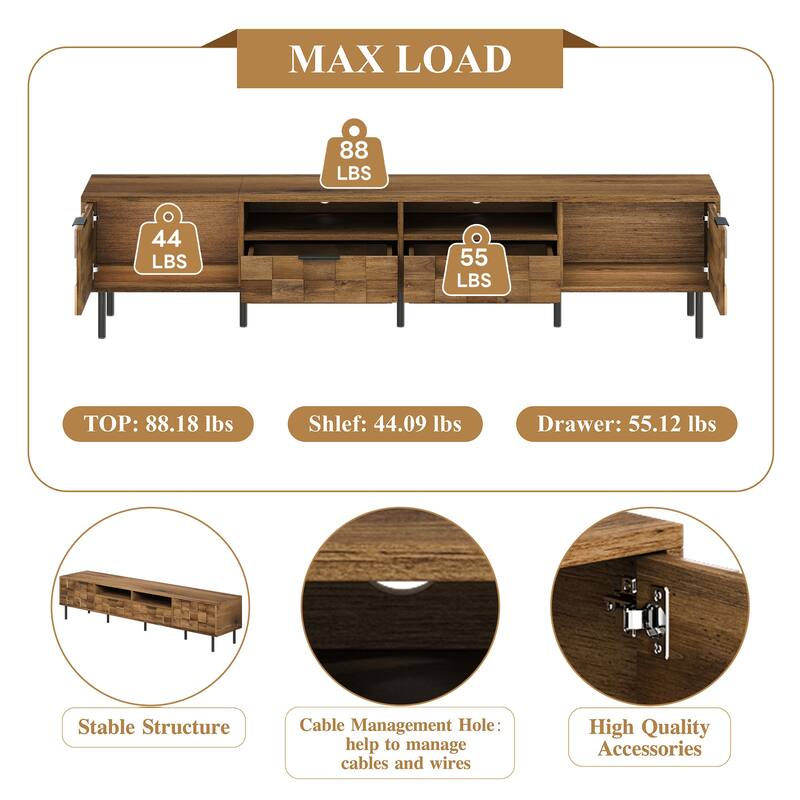 Mid Century TV Stand with 2 Drawers - Natural
