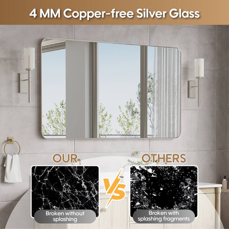 Modern Bathroom Rectangular Wall Mounted Anodized Aluminum Framed Vanity Mirror