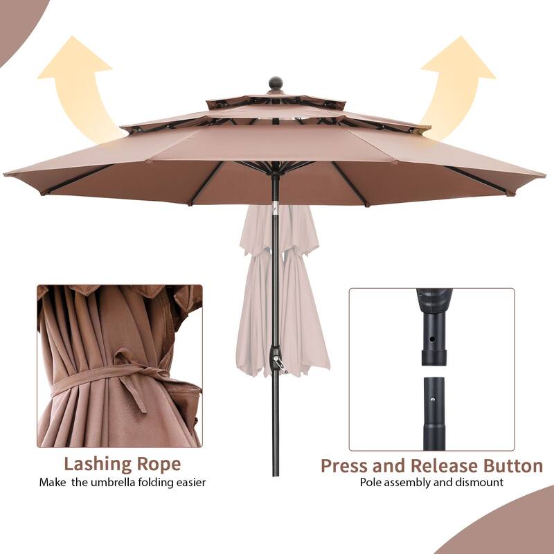 Ainfox 10 ft Patio Umbrella with Base 3 Tiers Outdoor Market Umbrella