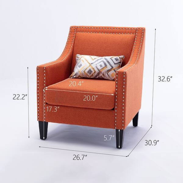 dimension image slide 2 of 6, Linen Accent Armchair Living Room With Nailheads And Solid Wood Legs