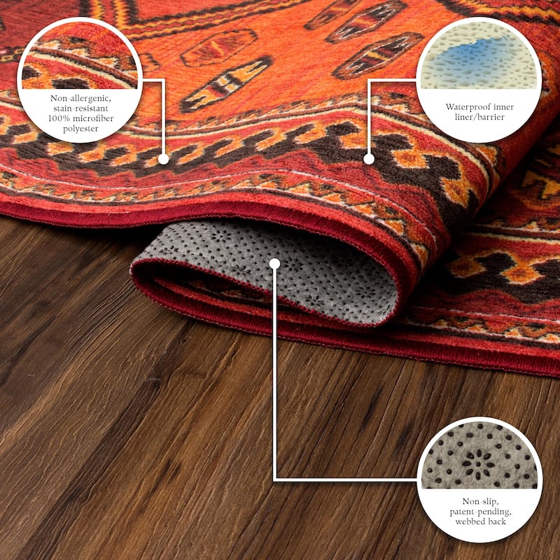 My Magic Carpet Phoenix Kilim Garnet Machine Washable Area Rug