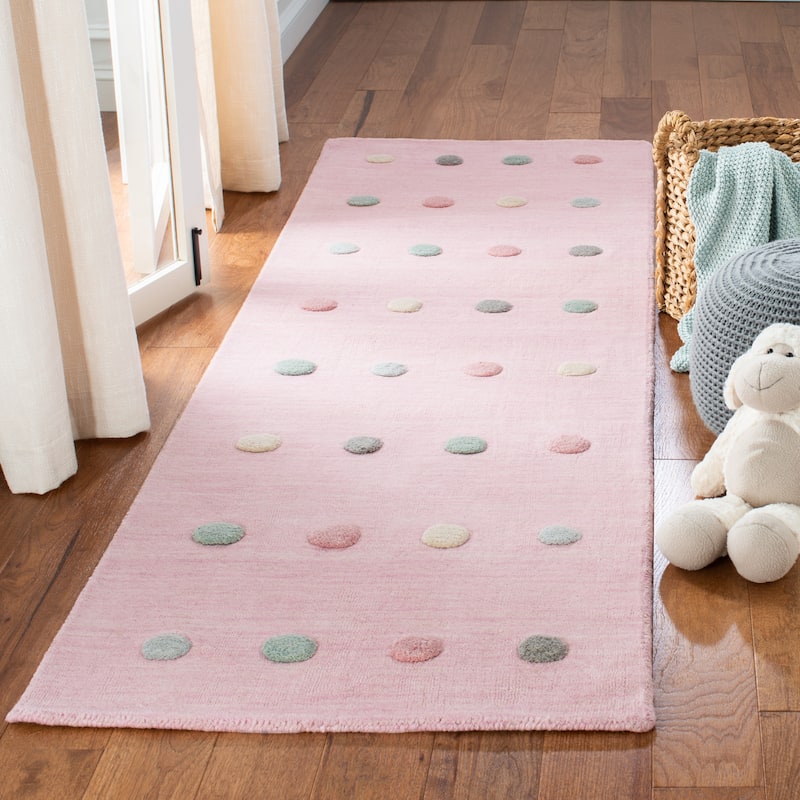 SAFAVIEH Kids Jayshree Polka Dot Wool Rug - 2'6" X 8' Runner - Light Pink
