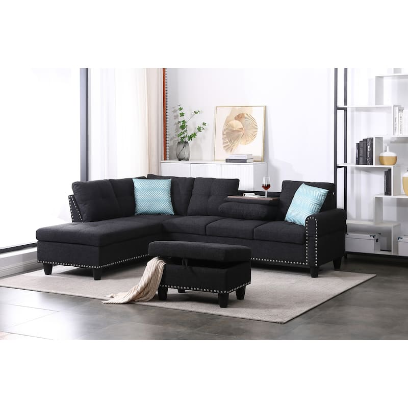 Alger 98-inch Wide Left Hand Facing Sofa with Chaise and Ottoman - 98"W x 71"D x 33"H