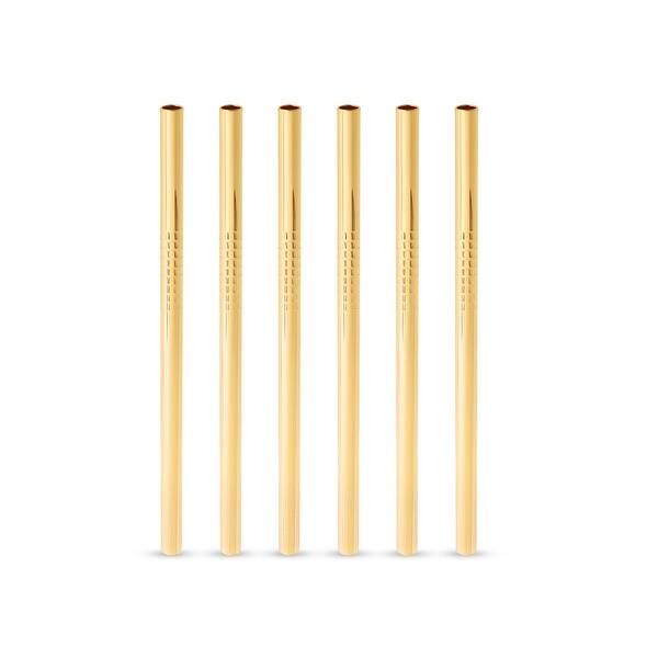 Viski Stainless Steel Cocktail Straws, Gold Finish, 5'', Set of 6