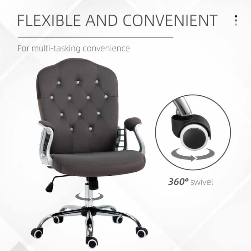 Velvet Computer Chair, Button Tufted Desk Chair with Swivel Wheels, Adjustable Height, and Tilt Function