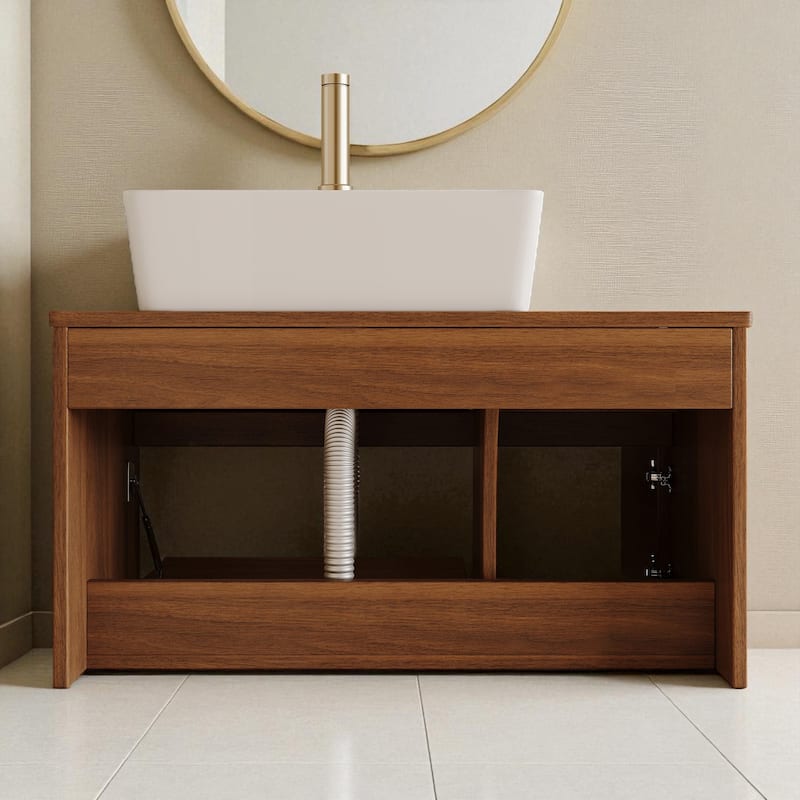 31.5" Floating Bathroom Vanity with Vessel Ceramic Sink Soft Close Drawer and Cabinet Storage