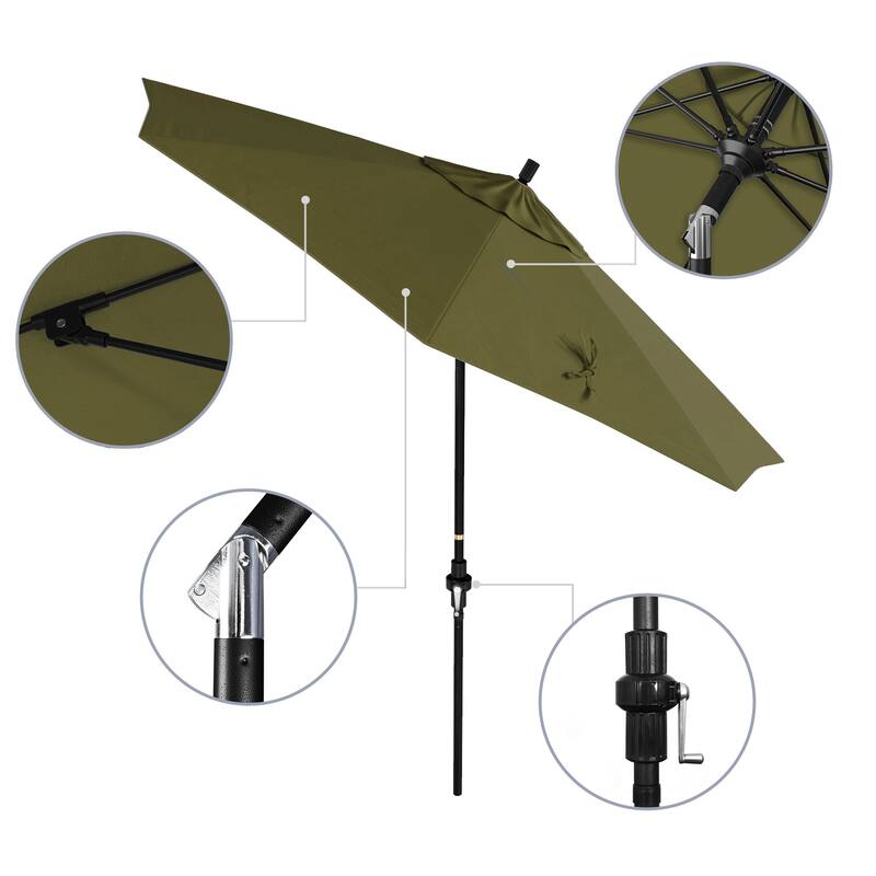 California Umbrella 9' Rd.Crank Lift, Collar Tilt, Aluminum Pole, Fiberglass Rib Patio Umbrella, Black Finish, Sunbrella Fabric