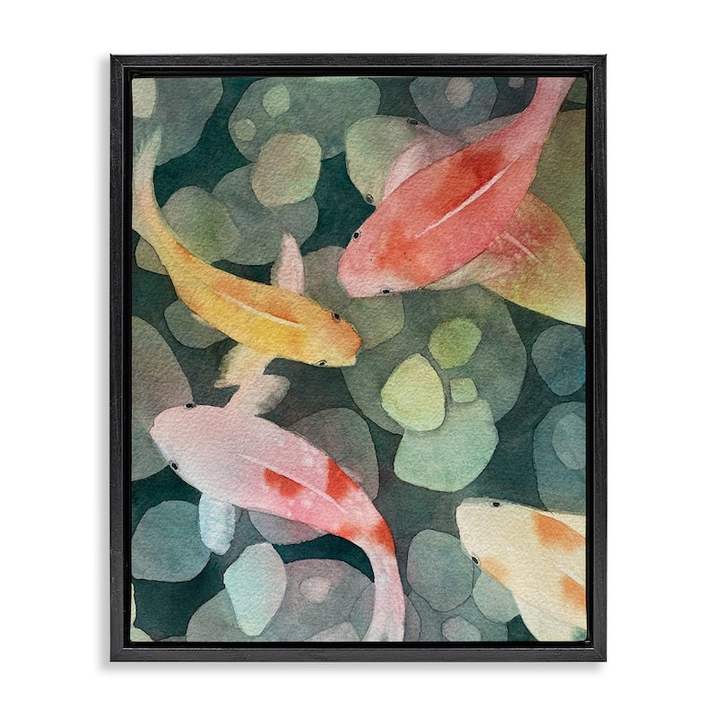 Stupell Watercolor Koi Aerial View Framed Floater Canvas Wall Art Design By Stephanie Fielden - 25 x 31 - Black