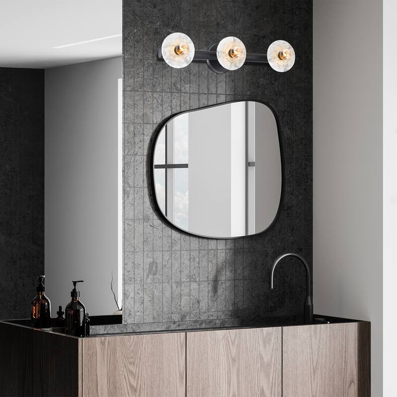 Fina 24.75 in. 3-Light Matte Black Vanity Wall Light with Natural Marble for Bathrooms - 5