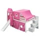 preview thumbnail 4 of 7, Pink Full Size Pine Wood Loft Bed with Storage Staircase, Slide, Tent, Tower, Guardrail