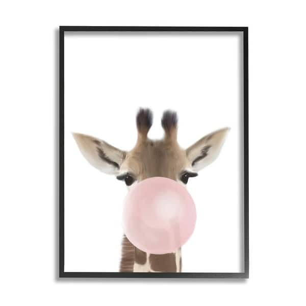 slide 2 of 17, Stupell Baby Giraffe with Pink Bubble Gum Safari Animal Framed Wall Art 24 x 30 - Black