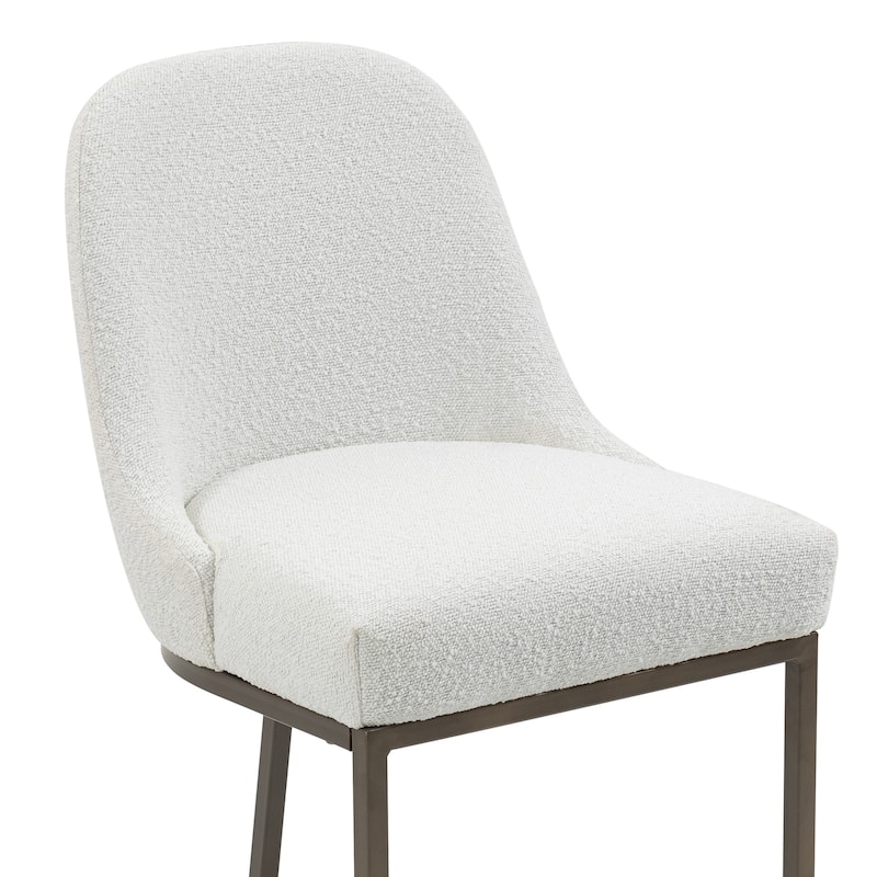 Set of 2 Ayane White Boucle Counter Stool with Iron Legs