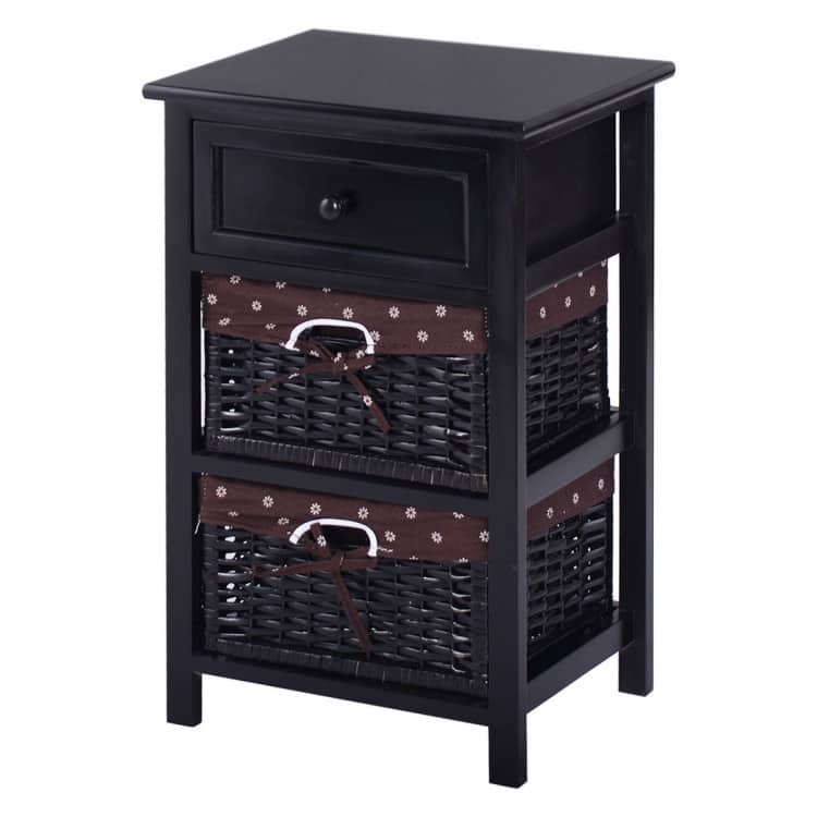 3 Tiers 1 Drawer Night Stand-Black