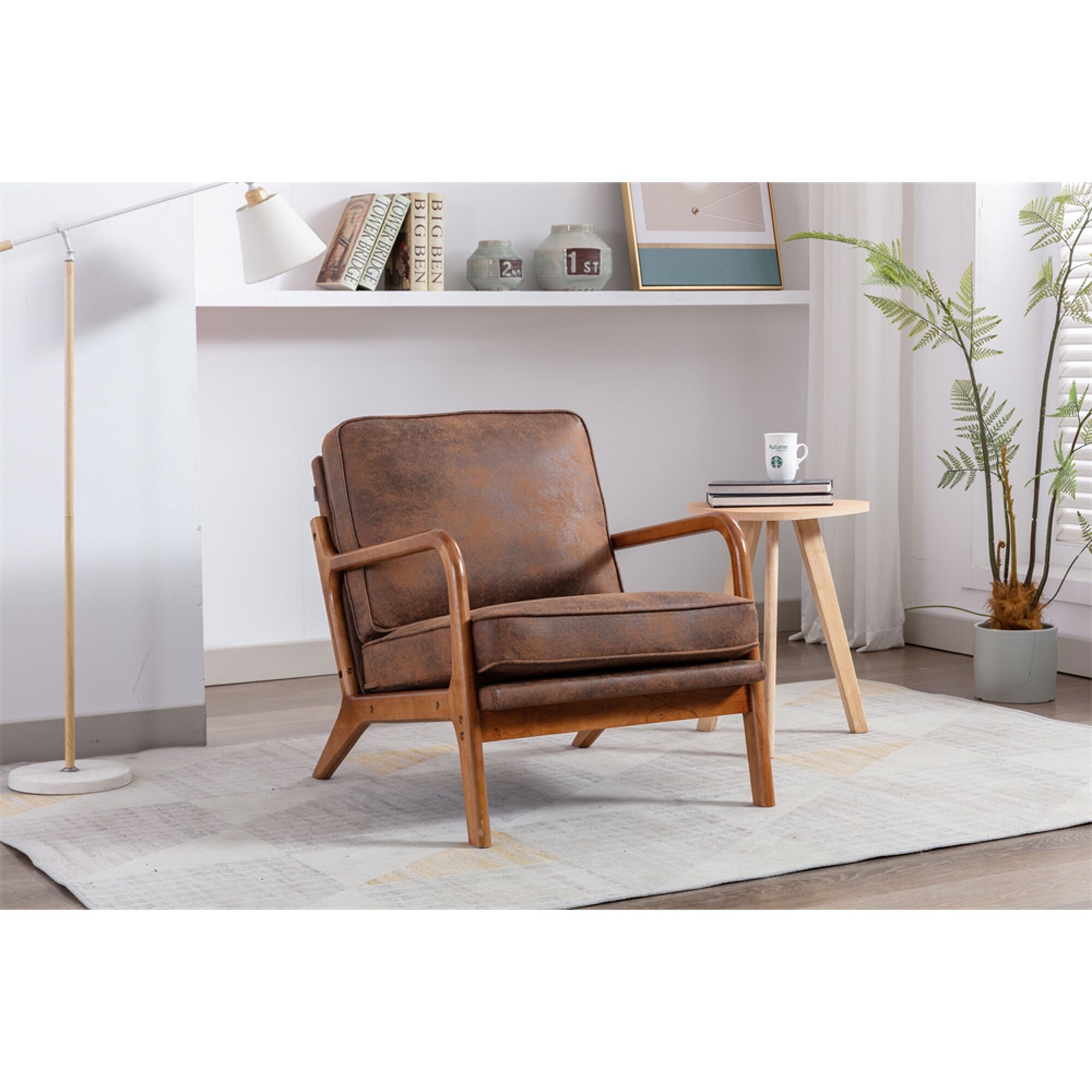 Wood Frame Accent Chair with Vintage Cushions Coffee Microfiber Bed Bath Beyond 37579723
