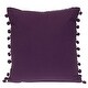 preview thumbnail 2 of 2, Woven Square Throw Pillow with Pom Pom - 18" - Purple