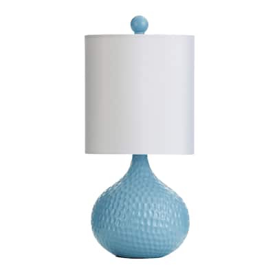 StyleCraft Blue Ceramic Table Lamp - White Hardback Fabric Shade