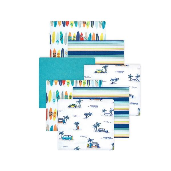 slide 1 of 1, Little Treasure Hudson Baby Boys Cotton Poly Flannel Receiving Blankets Multipack, Blue Surfer Dude, 30x30 inches 30x30 inches - Blue Surfer Dude
