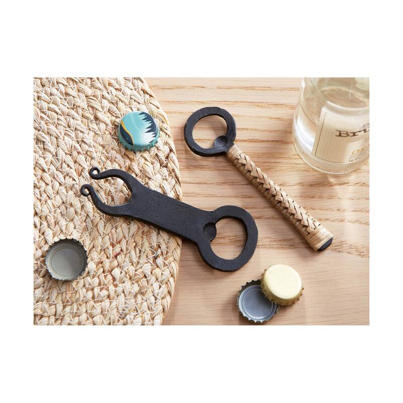 Hanging Around Forged Iron Bottle Opener - Black Everyday Bar Tool, Hand Wash Only, 5" L x 1.5" W x 0.25" H