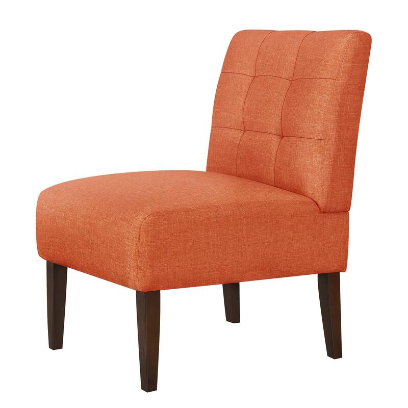 Orange Modern Armless Accent Chair - Tufted Upholstery, Wood Legs, Pin Back, Multi-Scene Fabric Side Chair