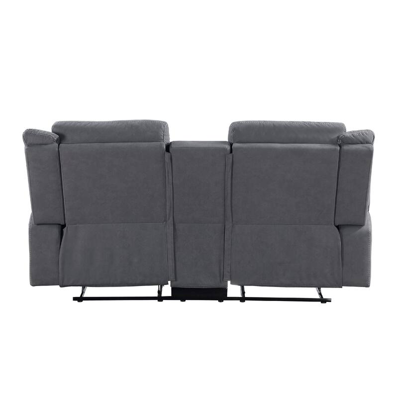 Lenny Manual Reclining Loveseat, Cup Holders, Gray Microfiber, 75 Inch