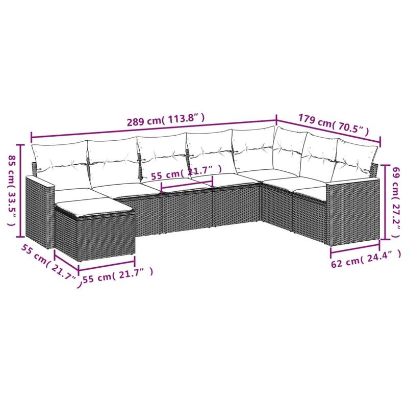 vidaXL 8 Piece Patio Sofa Set with Cushions Black Poly Rattan