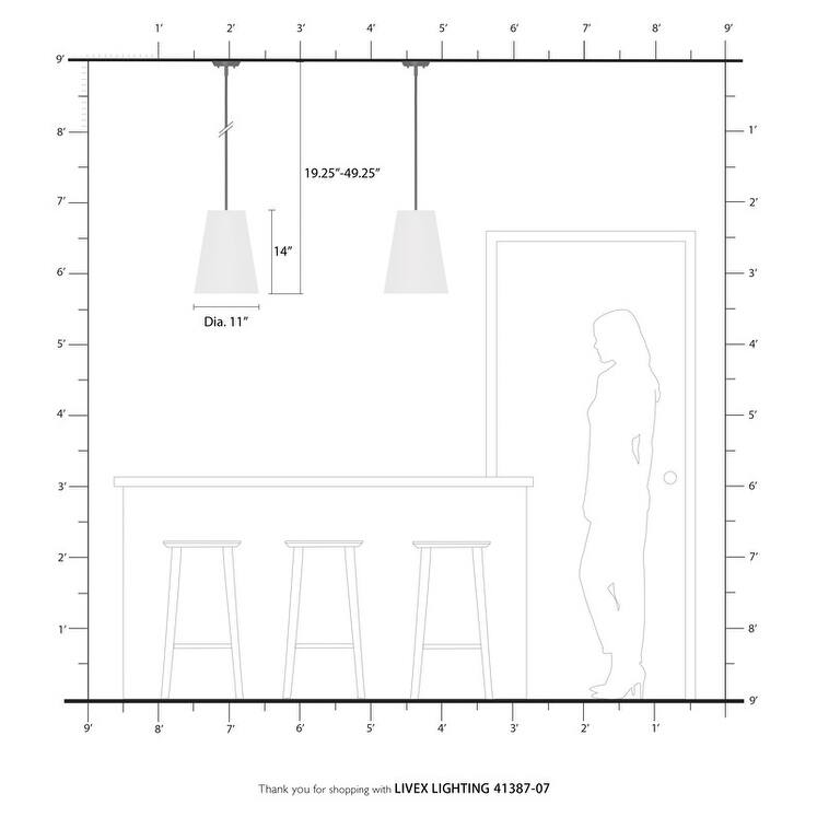 Livex Lighting 1 Light Bronze Pendant, 41387-07 - 11" Dia x 19.25" - 49.25" Adj. H