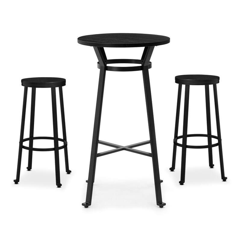 Glitzhome Farmhouse Elm Wood Top Steel Bar Stools Table Pub Set