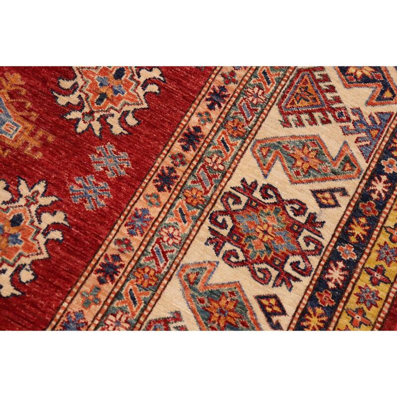 Caucasian Super Kazak Indigo Red/Natural Hand Knotted Wool Rug - 8'10'' x 12'7''