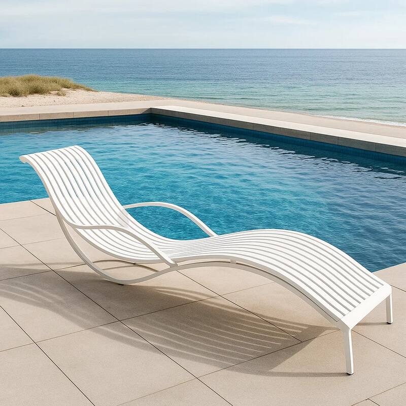 Industrial Style Aluminum Lounger with Slatted Details, White