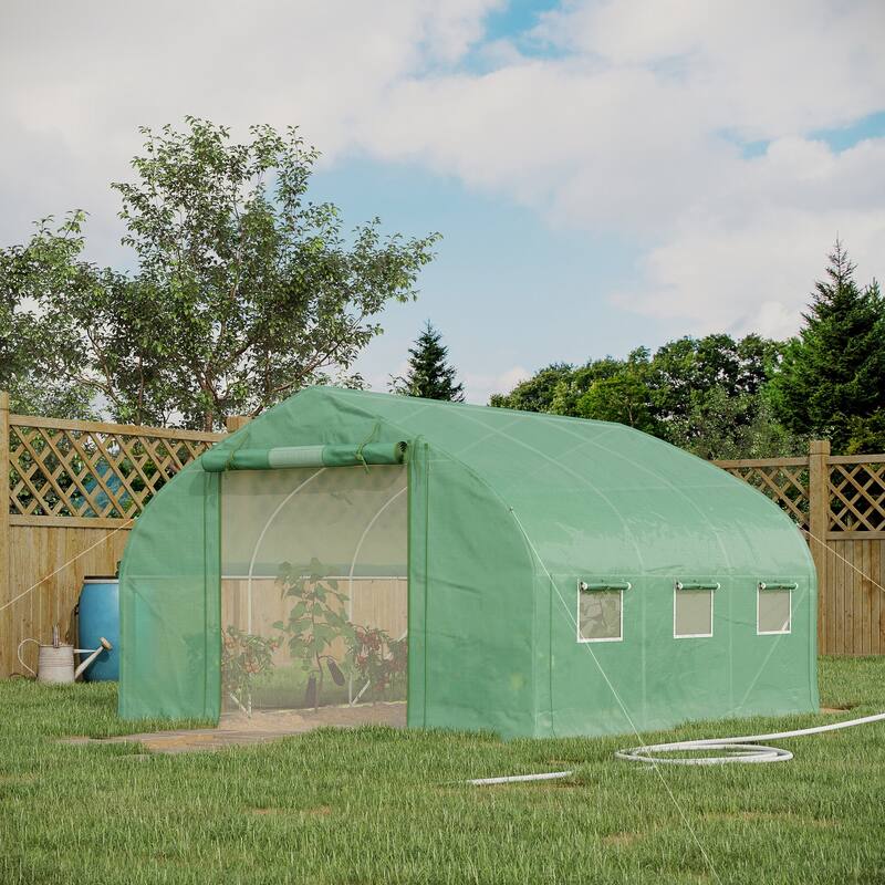Outsunny 11.5' x 10' x 6.5' Walk-in Tunnel Greenhouse with Zippered Mesh Door, 7 Mesh Windows & Roll-up Sidewalls - Commercial