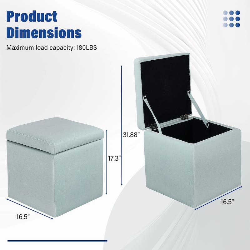 Cotton Fabric Square Fliip Top Storage Small Ottoman Footstool for Living Room & Bedroom