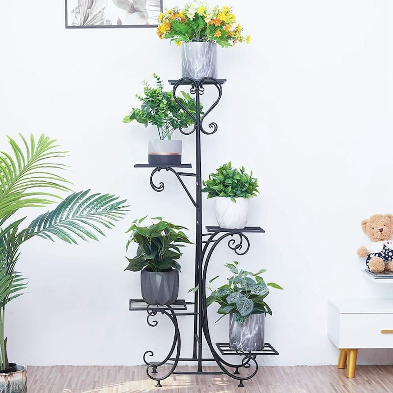 Tall Plant Stand 5 Tiered Iron Plant Shelf Garden Display Rack Indoor Outdoor