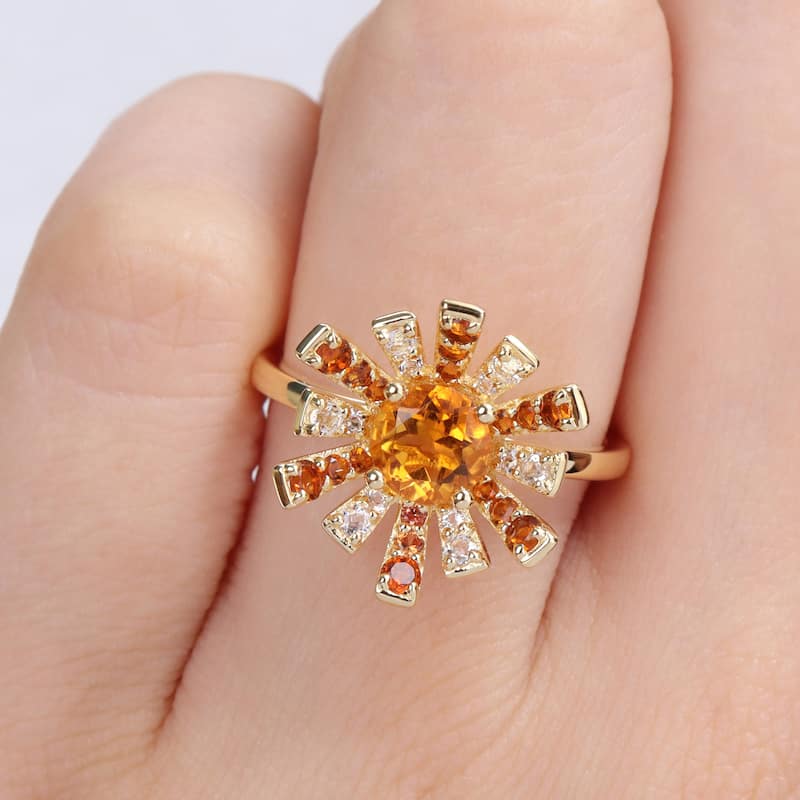 Miadora Madeira Citrine and White Topaz Floral Cluster Ring in 18kt Yellow Plated Sterling Silver
