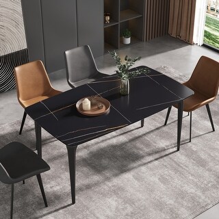 63'' Sintered Stone Modern Dining Table,Black Carbon Steel Legs - N/A ...