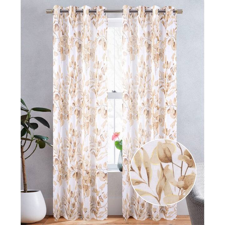 Alisa Sheer Metallic Floral Printed Grommet Window Curtain Panel, 54x84 Inches - Taupe