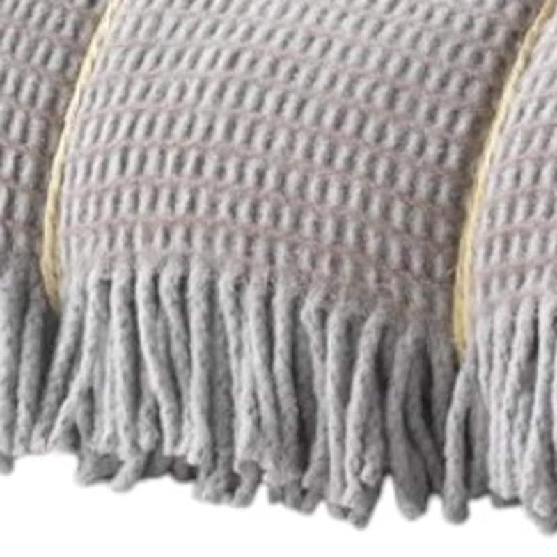 HomeRoots 55" X 70" Taupe And Gray Cotton Blend Woven Checkered Plush Throw Blanket with Fringe