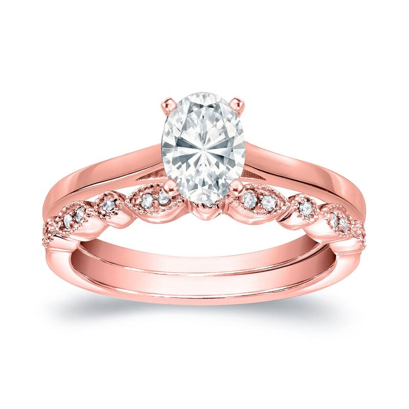 Auriya 14k Gold 1ctw Vintage Oval-cut Solitaire Diamond Engagement Ring Set - Rose - 6