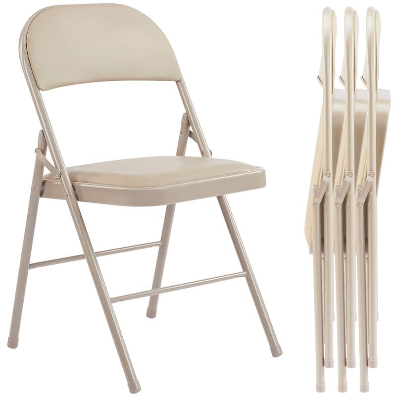 4-Pack Leather Padded Folding Chairs - Khaki